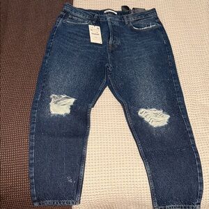 Zara Men’s Dark Blue Crystal Relaxed Distressed Jeans